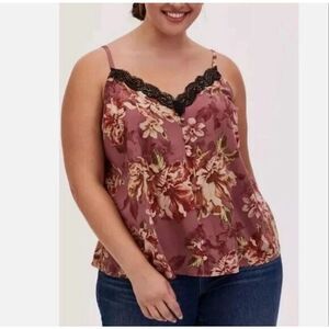 Torrid Pink Floral Chablis Lace Trim Cami Sz 2 (2X)